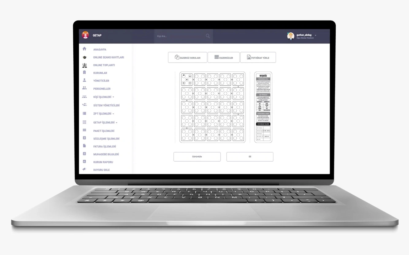 GETAP Yazılımı laptop üzerinde